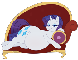 Size: 1200x924 | Tagged: safe, artist:redintravenous, character:rarity, species:pony, species:unicorn, bedroom eyes, belly, chubbity, chubby, couch, draw me like one of your french girls, fainting couch, fat, female, lidded eyes, lounge, mare, marshmallow, obese, raritubby, rearity, smiling, solo, weight gain