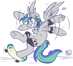 Size: 3264x2947 | Tagged: safe, artist:ruef, oc, oc:storm feather, species:pegasus, species:pony, falling, flailing, male, scared, skateboard, skating, solo