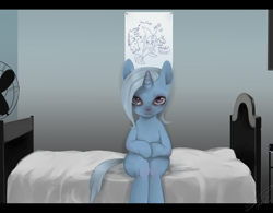 Size: 1600x1246 | Tagged: safe, artist:imalou, character:trixie, species:pony, species:unicorn, bed, female, injured, looking at you, mare, sitting, ursa major