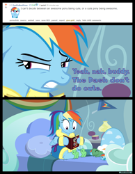 Size: 1500x1936 | Tagged: safe, artist:phucknuckl, character:rainbow dash, character:tank, episode:tanks for the memories, g4, my little pony: friendship is magic, awesome, bathrobe, bed, blatant lies, book, clothing, comic, cute, dashabetes, dashie slippers, inkscape, reading, reddit, robe, slippers, tank slippers, vector