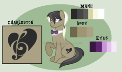 Size: 1723x1024 | Tagged: safe, artist:ipandacakes, oc, oc only, oc:charleston, parent:frederic horseshoepin, parent:octavia melody, parents:fredtavia, species:earth pony, species:pony, bow tie, male, offspring, reference sheet, solo, stallion