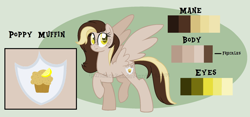 Size: 2044x954 | Tagged: safe, artist:ipandacakes, oc, oc:poppy muffin, parent:derpy hooves, parent:doctor whooves, parents:doctorderpy, species:pegasus, species:pony, female, mare, offspring, reference sheet, solo