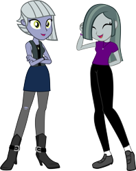 Size: 3228x4077 | Tagged: safe, artist:ironm17, character:limestone pie, character:marble pie, my little pony:equestria girls, boots, clothing, cute, duo, duo female, equestria girls-ified, female, high heel boots, moe, pants, pantyhose, pie sisters, ripped pantyhose, shirt, shoes, siblings, simple background, sisters, skirt, t-shirt, tank top, tights, transparent background, vector, vest