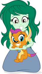 Size: 3230x5725 | Tagged: safe, artist:punzil504, character:smolder, character:wallflower blush, species:dog, g4, my little pony: equestria girls, my little pony:equestria girls, clothing, cute, dogified, duo, equestria girls-ified, female, flowerbetes, grin, kneeling, long skirt, looking at you, shannon chan-kent, simple background, skirt, smiling, smolder the dog, smolderbetes, species swap, transparent background, voice actor joke