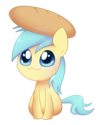 Size: 800x1000 | Tagged: safe, artist:solar-slash, character:sunshower raindrops, species:pegasus, species:pony, bread, chibi, cute, female, mare, simple background, sitting, smiling, solo, transparent background
