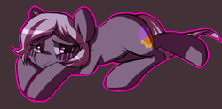Size: 1000x493 | Tagged: safe, artist:mewball, oc, oc only, oc:sleepyhead, species:earth pony, species:pony, female, lidded eyes, looking at you, lying down, mare, simple background, smiling, solo