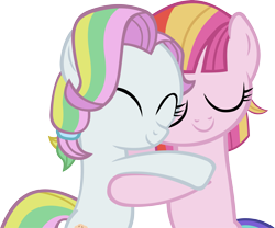 Size: 5019x4180 | Tagged: safe, artist:ironm17, character:coconut cream, character:toola roola, species:earth pony, species:pony, absurd resolution, duo, eyes closed, female, hug, simple background, smiling, transparent background, vector