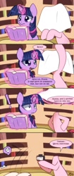 Size: 700x1670 | Tagged: safe, artist:solar-slash, character:pinkie pie, character:twilight sparkle, bait and switch, bedsheet ghost, boo, comic, dialogue, disembodied head, dullahan, exclamation point, faint, headless, magic, prank, reading, shocked, shrunken pupils, skull, unsound effect