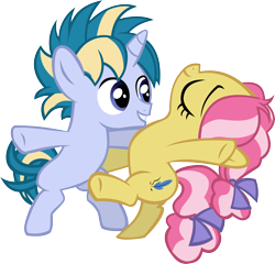 Size: 4570x4393 | Tagged: safe, artist:ironm17, character:kettle corn, character:skeedaddle, species:earth pony, species:pony, species:unicorn, absurd resolution, bipedal, cute, dancing, eyes closed, female, grin, kedaddle, kettlebetes, male, shipping, simple background, skeedorable, smiling, straight, transparent background, vector