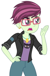 Size: 2700x4112 | Tagged: safe, artist:razethebeast, episode:road trippin', g4, my little pony: equestria girls, my little pony:equestria girls, clothing, female, glasses, hand on hip, katrina hadley, open mouth, pants, simple background, solo, talking, transparent background, vector