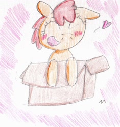 Size: 1278x1359 | Tagged: safe, artist:ptitemouette, oc, oc only, oc:tutu, parent:apple bloom, parent:tender taps, parents:tenderbloom, species:pony, box, next generation, offspring, pony in a box, solo