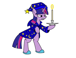 Size: 910x698 | Tagged: safe, artist:pencil bolt, character:twilight sparkle, species:pony, species:unicorn, bipedal, candle, clothing, female, hat, nightcap, nightgown, robe, simple background, solo, white background
