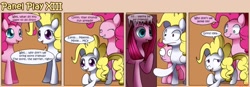 Size: 1400x489 | Tagged: safe, artist:solar-slash, character:pinkamena diane pie, character:pinkie pie, character:surprise, species:earth pony, species:pegasus, species:pony, g1, comic, female, g1 to g4, generation leap, mare, panel play, ponidox, self ponidox, shocked, wide eyes