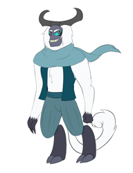 Size: 1512x1966 | Tagged: safe, artist:jolliapplegirl, character:storm king, species:anthro, species:unguligrade anthro, my little pony: the movie (2017), clothing, cloven hooves, headcanon, simple background, white background, yeti