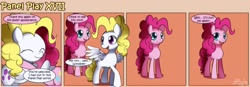 Size: 1400x489 | Tagged: safe, artist:solar-slash, character:pinkie pie, character:surprise, species:earth pony, species:pegasus, species:pony, g1, comic, duo, duo female, female, g1 to g4, generation leap, hug, mare, panel play, smiling