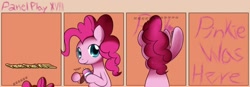 Size: 1400x489 | Tagged: safe, artist:solar-slash, character:pinkie pie, species:earth pony, species:pony, comic, female, graffiti, mare, panel play, solo