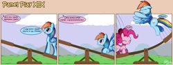 Size: 1400x530 | Tagged: safe, artist:solar-slash, character:pinkie pie, character:rainbow dash, species:earth pony, species:pegasus, species:pony, comic, duo, duo female, female, mare, panel play, seesaw