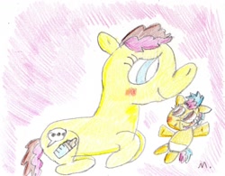 Size: 1595x1245 | Tagged: safe, artist:ptitemouette, oc, oc:cheese party, oc:reblochon, parent:cheese sandwich, parent:oc:cheese party, parent:pinkie pie, parents:cheesepie, next generation, next next generation, nonbinary, offspring, parent and foal