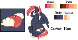 Size: 1491x777 | Tagged: safe, artist:ipandacakes, oc, oc:carter blue, parent:big macintosh, parent:soarin', parents:soarmac, species:pegasus, species:pony, magical gay spawn, male, offspring, reference sheet, simple background, sitting, solo, stallion, transparent background