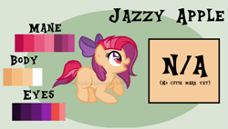Size: 1189x674 | Tagged: safe, artist:ipandacakes, oc, oc:jazzy apple, parent:apple bloom, parent:tender taps, parents:tenderbloom, species:earth pony, species:pony, bow, female, filly, hair bow, offspring