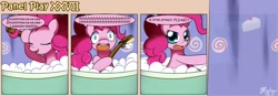 Size: 1400x489 | Tagged: safe, artist:solar-slash, character:pinkie pie, species:earth pony, species:pony, bath, bubble bath, comic, female, fourth wall, mare, panel play, singing, solo