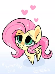 Size: 1536x2048 | Tagged: safe, artist:oofycolorful, character:fluttershy, species:pegasus, species:pony, chibi, cute, female, heart, looking at you, looking up, mare, shyabetes, smiling, solo
