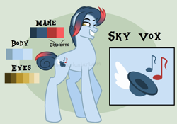 Size: 1472x1030 | Tagged: safe, artist:ipandacakes, oc, oc:sky vox, parent:toe-tapper, parent:torch song, parents:torchtapper, species:earth pony, species:pony, male, offspring, reference sheet, solo, stallion
