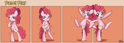 Size: 1400x489 | Tagged: safe, artist:solar-slash, character:pinkie pie, species:earth pony, species:pony, bipedal, breaking the fourth wall, comic, dancing, female, mare, panel play, ponidox, self ponidox
