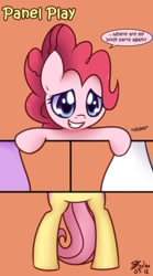 Size: 500x899 | Tagged: safe, artist:solar-slash, character:fluttershy, character:pinkie pie, species:earth pony, species:pegasus, species:pony, comic, female, grin, mare, panel play, smiling