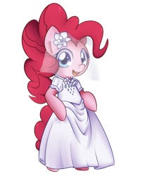 Size: 964x1191 | Tagged: safe, artist:solar-slash, character:pinkie pie, clothing, dress, female, semi-anthro, simple background, smiling, solo, transparent background, wedding dress