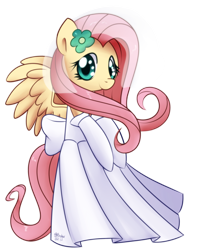Size: 904x1149 | Tagged: safe, artist:solar-slash, character:fluttershy, clothing, dress, female, semi-anthro, simple background, smiling, solo, transparent background, wedding dress