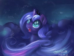 Size: 1024x768 | Tagged: safe, artist:oofycolorful, character:princess luna, species:alicorn, species:pony, amazed, female, filly, mare, night, open mouth, solo, woona, younger
