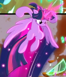 Size: 1026x1192 | Tagged: safe, artist:light262, artist:lummh, character:twilight sparkle, character:twilight sparkle (alicorn), species:alicorn, species:pony, comic:timey wimey, badass, comic, cropped, escape, female, glowing horn, magic, mare, solo, speed trail, wings