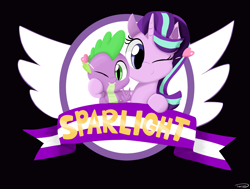 Size: 2775x2099 | Tagged: safe, artist:taurson, character:spike, character:starlight glimmer, species:dragon, species:pony, species:unicorn, ship:sparlight, crossover, female, heart, mare, one eye closed, parody, shipping, smiling, sonic the hedgehog (series), straight, wink