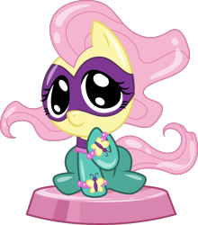 Size: 2712x3080 | Tagged: safe, artist:phucknuckl, part of a set, character:fluttershy, character:saddle rager, species:pegasus, species:pony, episode:power ponies, g4, my little pony: friendship is magic, bracelet, clothing, cute, female, my little pocket ponies, pocket ponies, shyabetes, simple background, solo, transparent background, weapons-grade cute