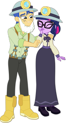 Size: 1600x2982 | Tagged: safe, artist:jucamovi1992, character:flash sentry, character:twilight sparkle, character:twilight sparkle (scitwi), species:eqg human, ship:flashlight, episode:opening night, g4, my little pony: equestria girls, my little pony:equestria girls, boots, clothing, costume, couple, dress, eyes closed, fake beard, female, glasses, helmet, male, sciflash, shipping, shoes, simple background, smiling, straight, theater, transparent background, vector