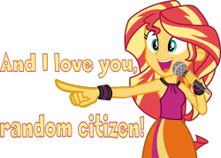 Size: 2775x1976 | Tagged: safe, artist:phucknuckl, character:sunset shimmer, my little pony:equestria girls, clothing, dreamworks, female, megamind, microphone, movie reference, open mouth, rainbow rocks outfit, simple background, skirt, solo, transparent background, vector