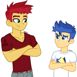 Size: 4000x4014 | Tagged: safe, artist:orin331, character:flash magnus, character:flash sentry, my little pony:equestria girls, crossed arms, duo, equestria girls-ified, simple background, size difference, transparent background, wordplay