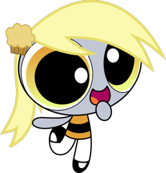 Size: 958x1000 | Tagged: safe, artist:phucknuckl, character:derpy hooves, cute, female, food, hairpin, muffin, powerpuffified, simple background, solo, the powerpuff girls, transparent background