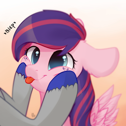 Size: 5000x5000 | Tagged: safe, artist:alphadesu, oc, species:pegasus, species:pony, absurd resolution, blep, cheek squish, cute, female, freckles, gradient background, mare, silly, squishy cheeks, tongue out, unshorn fetlocks, ych result