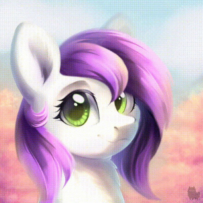 Size: 700x700 | Tagged: safe, artist:alphadesu, oc, species:pony, animated, commission, cute, female, looking at you, mare, purple mane, smiling, solo, ych result