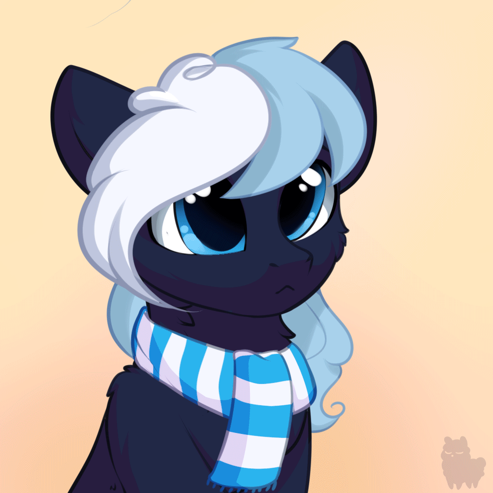 Size: 1000x1000 | Tagged: safe, artist:alphadesu, oc, oc only, oc:moon flower, species:pony, animated, clothing, cute, floppy ears, gradient background, male, scarf, solo, stallion, ych result