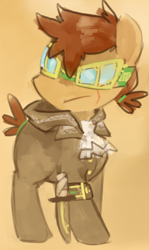 Size: 692x1159 | Tagged: safe, artist:dhui, oc, species:pony, buck legacy, concept art, dagger, goggles, jabot, solo, steampunk, weapon