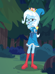 Size: 1417x1890 | Tagged: safe, artist:phucknuckl, character:trixie, my little pony:equestria girls, bedroom eyes, boots, boulder, breasts, bust, cleavage, clothing, cosplay, costume, crossed arms, crossover, crown, dress, female, forest, glasses, grass, halloween, halloween 2018, halloween costume, happy, hat, holiday, jewelry, kamek, kamekette, knot, legs, looking at you, magic wand, night, nightmare night, nightmare night 2018, nightmare night costume, open mouth, outdoors, raised eyebrow, regalia, rock, shadow, shoes, smiling, solo, standing, stars, stone, super crown, super mario bros., tree, wall of tags, wand, witch, witch hat, wizard, wizard hat