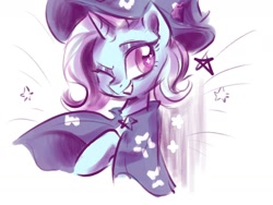 Size: 1280x960 | Tagged: safe, artist:oofycolorful, character:trixie, species:pony, species:unicorn, cape, clothing, cute, diatrixes, female, hat, mare, one eye closed, smiling, solo, trixie's cape, trixie's hat, wink