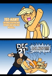 Size: 700x1019 | Tagged: safe, artist:ladyanidraws, character:applejack, episode:apple family reunion, g4, my little pony: friendship is magic, 2012 phenomenon, abuse, apocalypse, comic, jackabuse, mayan apocalypse, mayans, punch, song