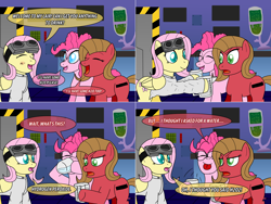 Size: 1602x1202 | Tagged: safe, artist:ladyanidraws, character:fluttershy, character:pinkie pie, oc, oc:pun, species:earth pony, species:pegasus, species:pony, ask pun, ask, chemistry joke, clothing, comic, dr adorable, hydrogen peroxide, water
