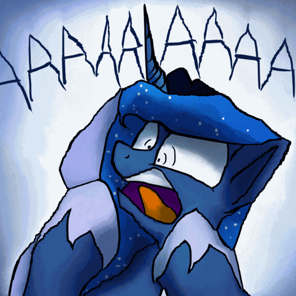 Size: 600x600 | Tagged: safe, artist:anticular, edit, character:princess luna, species:alicorn, species:pony, ask sunshine and moonbeams, aaaaaaaaaa, animated, caption, content-aware scale, female, gif, gif with captions, mare, not salmon, open mouth, screaming, solo, vibrating, wat, wide eyes