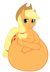 Size: 789x1136 | Tagged: safe, artist:redintravenous, artist:tawksi, character:applejack, applefat, belly, belly bed, fat, impossibly large belly