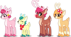 Size: 5000x2580 | Tagged: safe, artist:orin331, character:alice, character:bori, species:deer, species:pony, species:reindeer, episode:best gift ever, g4, my little pony: friendship is magic, clarice, cloven hooves, colored hooves, doe, female, male, quartet, redesign, rudolph the red nosed reindeer, stag